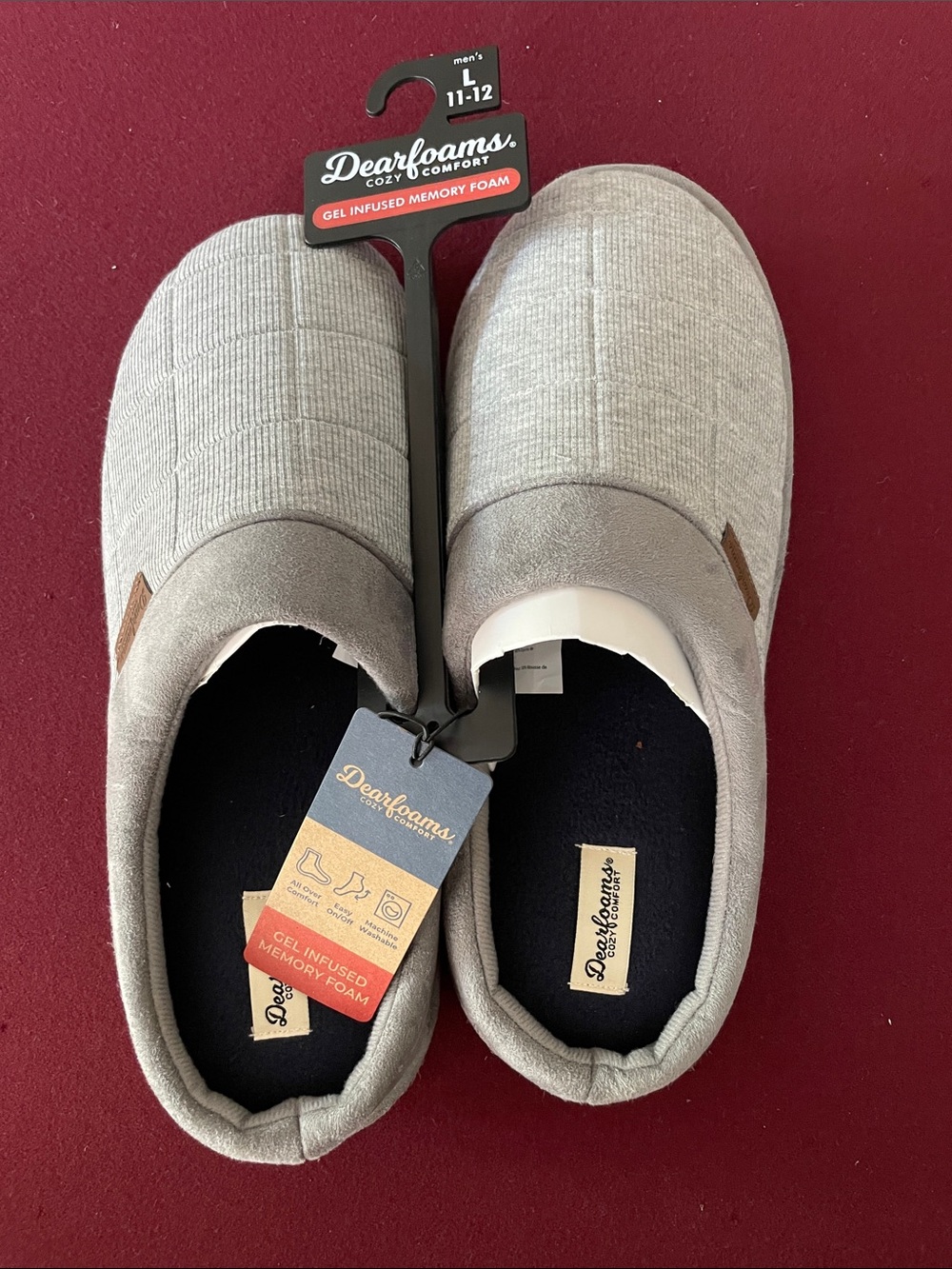 Dearfoams Bound Scuff Gel infused memory foam Mens Large 11-12 NWT